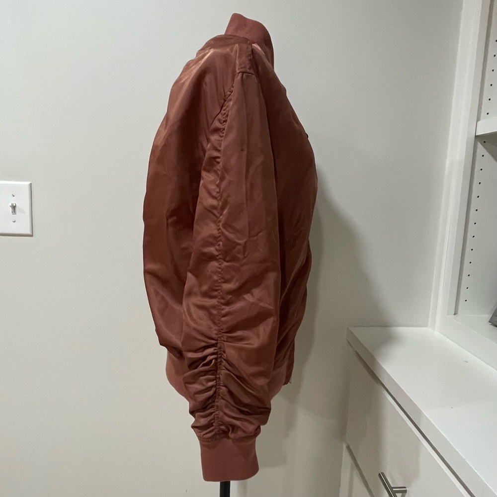 Allsaints Myra Bomber Jacket Ruched Mauve Rust Brown Urban Casual School - Picture 8 of 10